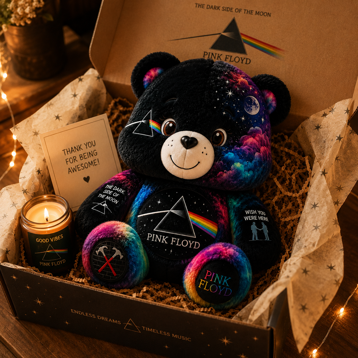 Pink Floyd Bear Custom Shaped Pillow – Gift for Pink Floyd Fans & Classic Rock Lovers