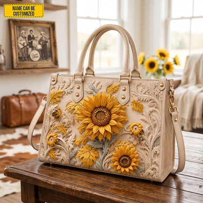 Personalized Sunflower Leather Handbag