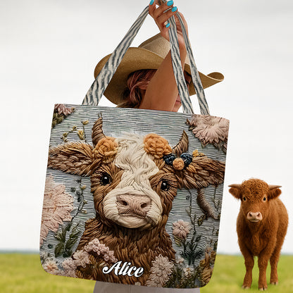 Personalized Cute Highland Cow Tote Bag