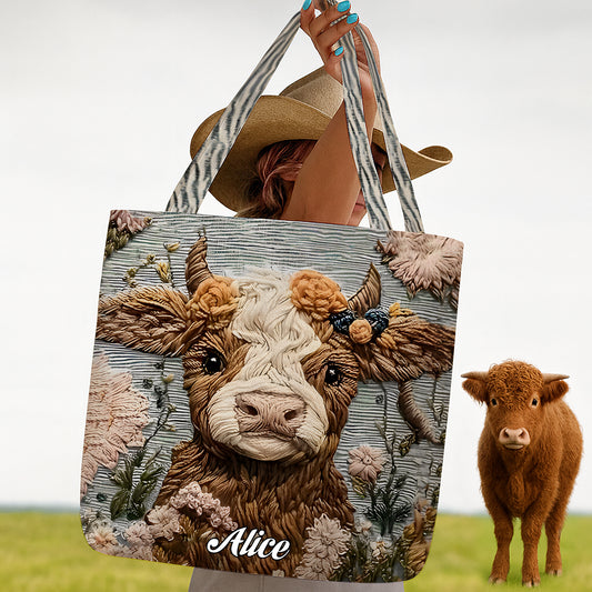 Personalized Cute Highland Cow Tote Bag