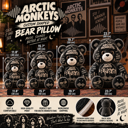 Arctic Monkeys Custom Shaped Bear Pillow – Indie Rock Music Inspired Gift for Arctic Monkeys Fans