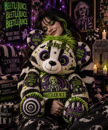 Beetlejuice Bear Custom Shaped Pillow – It’s Showtime Spooky Halloween Fan Gift