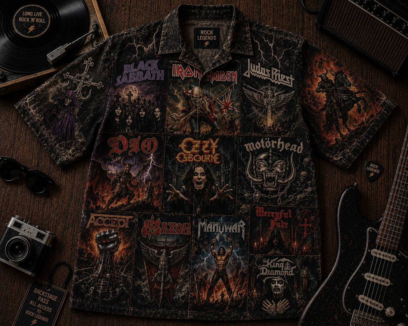Rock Never Dies Hawaiian Shirt - Vintage Heavy Metal Music Fan Gift