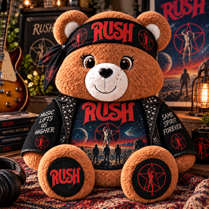 Rush Custom Shaped Bear Pillow – Music Lifts Us Higher Progressive Rock Music Inspired Gift for Rush Fans