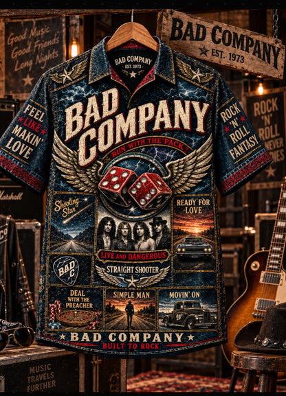 Bad Company Hawaiian Shirt – Classic Rock Music Fan Gift, Straight Shooter Vintage Rock Shirt