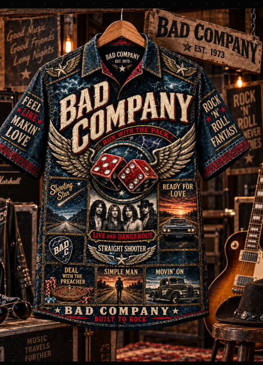 Bad Company Hawaiian Shirt – Classic Rock Music Fan Gift, Straight Shooter Vintage Rock Shirt
