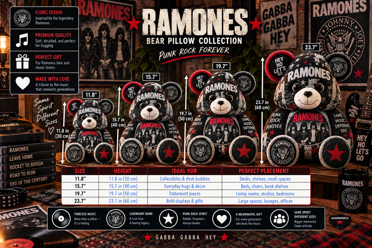 Ramones Bear Custom Shaped Pillow – Hey Ho Let’s Go Punk Rock Music Fan Gift