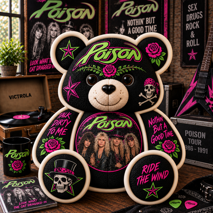 Poison Bear Custom Shaped Pillow – Nothin’ But a Good Time Music Fan Gift, Glam Rock Collectible