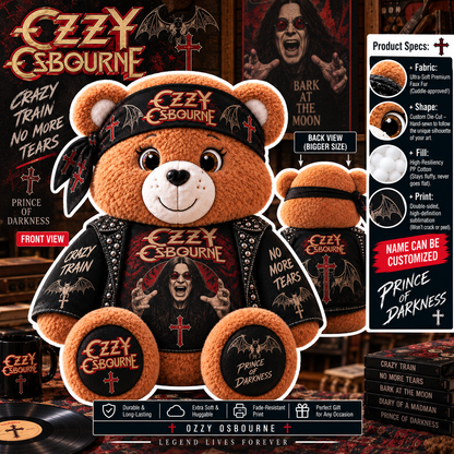Ozzy Osbourne Custom Shaped Bear Pillow – Crazy Train Prince of Darkness Rock Music Inspired Gift for Ozzy Fans