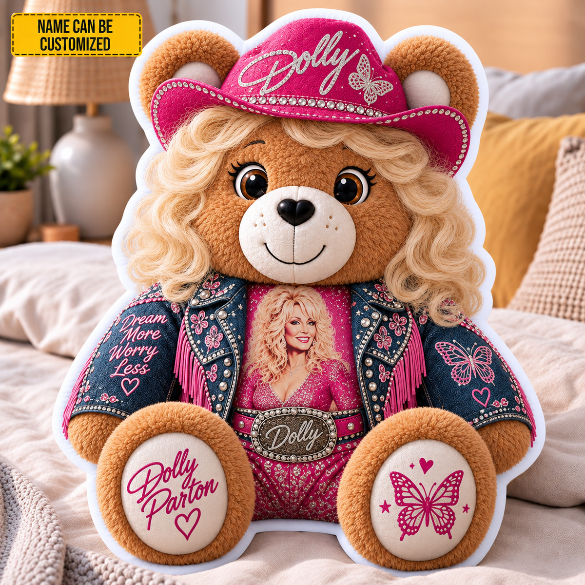 Dolly Parton Custom Shaped Bear Pillow – Country Music Inspired Gift for Dolly Parton Fans