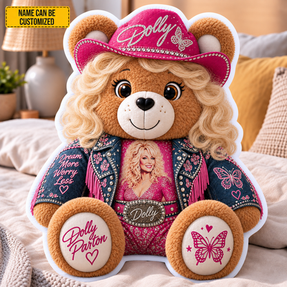Dolly Parton Custom Shaped Bear Pillow – Country Music Inspired Gift for Dolly Parton Fans