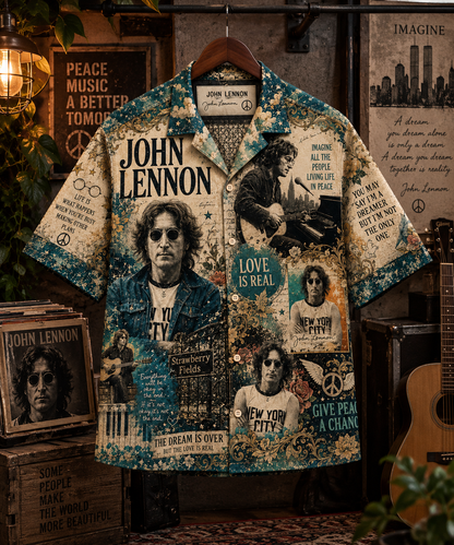John Lennon Imagine Hawaiian Shirt – Give Peace a Chance Music Fan Gift, Classic Rock Legend Button-Up Shirt