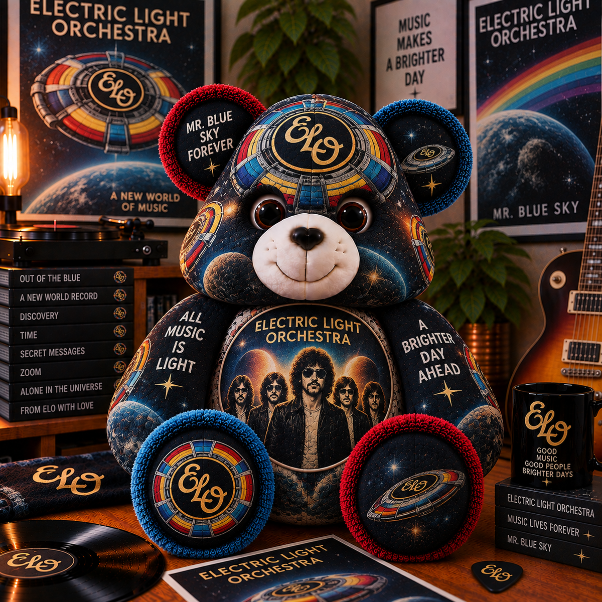 Electric Light Orchestra (ELO) Custom Shaped Bear Pillow – Classic Rock Music Inspired Gift for Fans