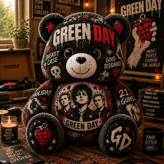 Green Day American Bear  Custom Shaped Pillow – Punk Rock Music Fan Gift, 90s Rock Collectible