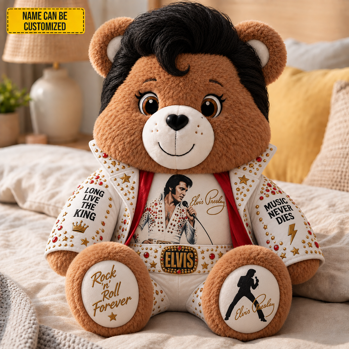 Elvis Presley Custom Shaped Bear Pillow – King of Rock ’n’ Roll Music Inspired Gift for Fans
