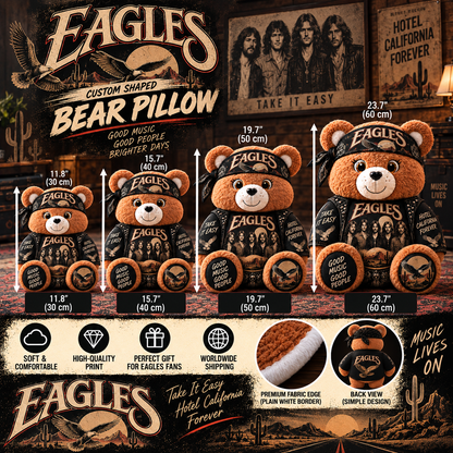 Eagles Custom Shaped Bear Pillow – Hotel California Take It Easy Classic Rock Music Inspired Gift for Eagles Fans