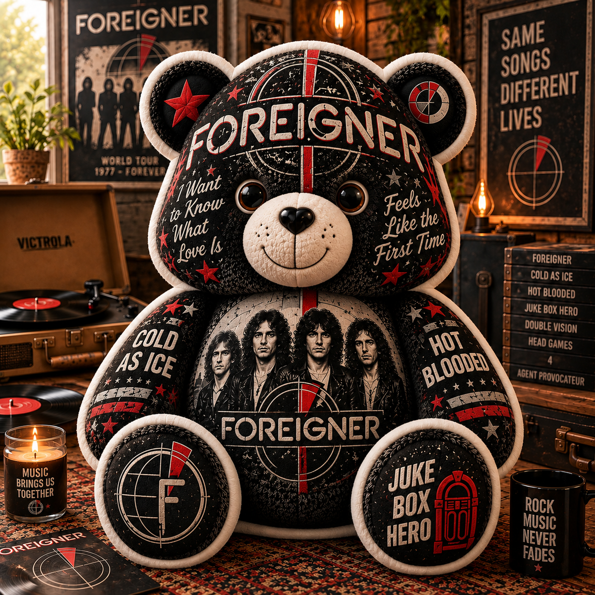 Foreigner Bear Custom Shaped Pillow – Classic Rock Music Fan Gift