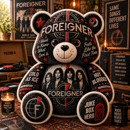 Foreigner Bear Custom Shaped Pillow – Classic Rock Music Fan Gift