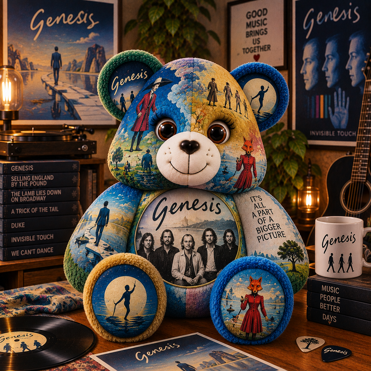 Genesis Bear Custom Shaped Pillow – Progressive Rock Fan Gift