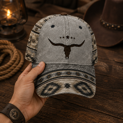 Western Longhorn Classic Cap – Vintage Southwestern Cowboy Hat