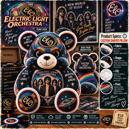 Electric Light Orchestra (ELO) Custom Shaped Bear Pillow – Classic Rock Music Inspired Gift for Fans