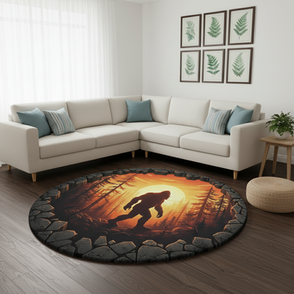 Bigfoot Forest Fire In Floor Round Mat