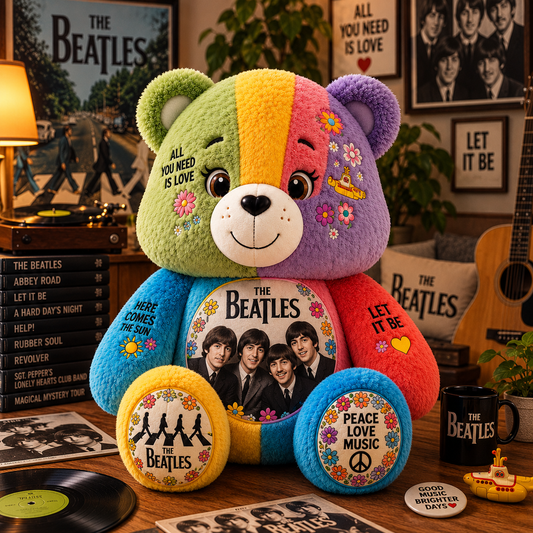 The Beatles All You Need Is Love Bear Custom Shaped Pillow – Classic Music Fan Gift, Colorful Beatles Collectible