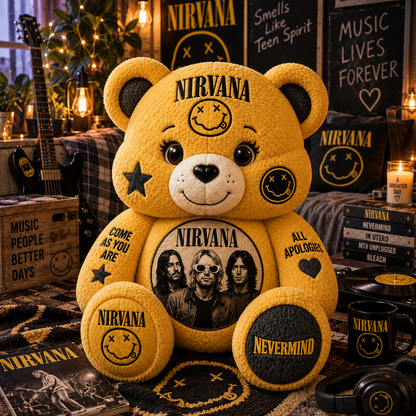 Nirvana Bear Custom Shaped Pillow – Rock Music Legend Gift