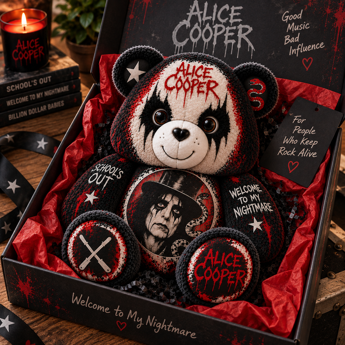 Alice Cooper Custom Shaped Bear Pillow – Shock Rock Music Inspired Gift for Alice Cooper Fans