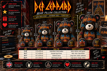 Def Leppard Bear Custom Shaped Pillow – Hysteria Rock Music Fan Gift, Classic 80s Rock Lover Decor