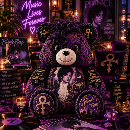 Prince Bear Custom Shaped Pillow – Purple Rain Music Fan Gift