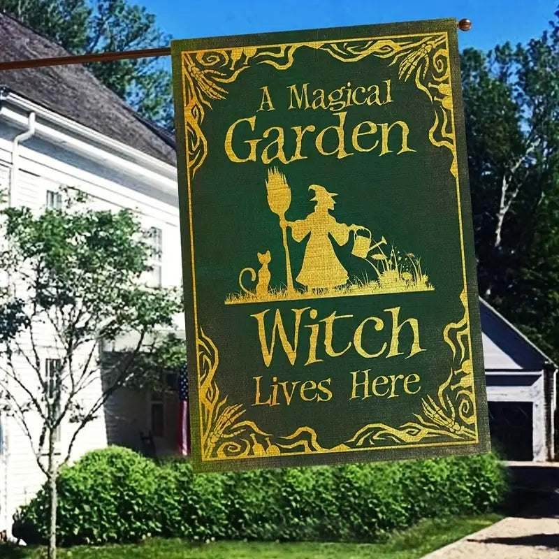 A Magical Garden Witch Lives Here - Witch Garden Flag, Halloween Garden Flag, House Flag