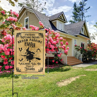 Witching Hour Broom Parking - Witch Garden Flag, Halloween Garden Flag, House Flag