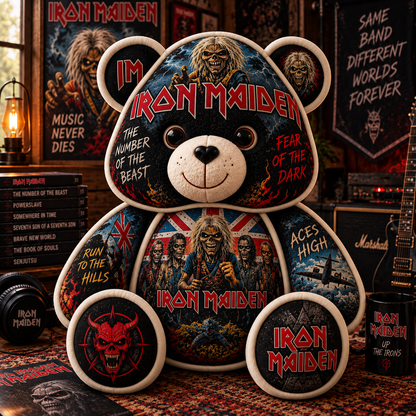 Iron Maiden Bear Custom Shaped Pillow – Fear of the Dark Heavy Metal Music Fan Gift, Rock Collectible