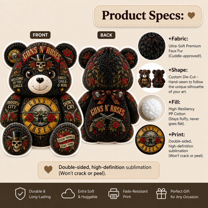 Guns N’ Roses Bear Custom Shaped Pillow – Appetite for Destruction Classic Rock Band Fan Gift