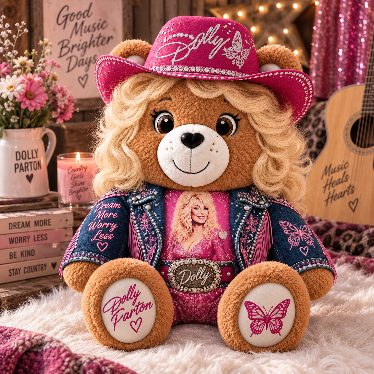 Dolly Parton Custom Shaped Bear Pillow – Country Music Inspired Gift for Dolly Parton Fans