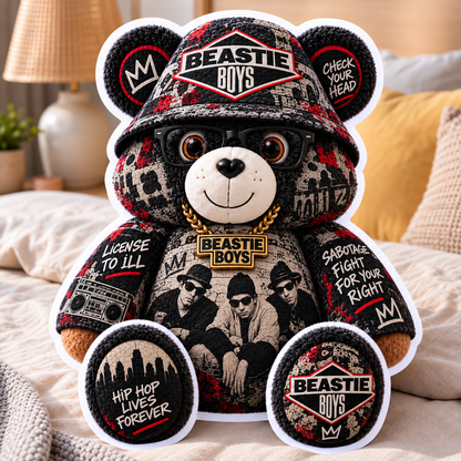 Beastie Boys Custom Shaped Bear Pillow – Old School Hip Hop Inspired Gift for Beastie Boys Fans