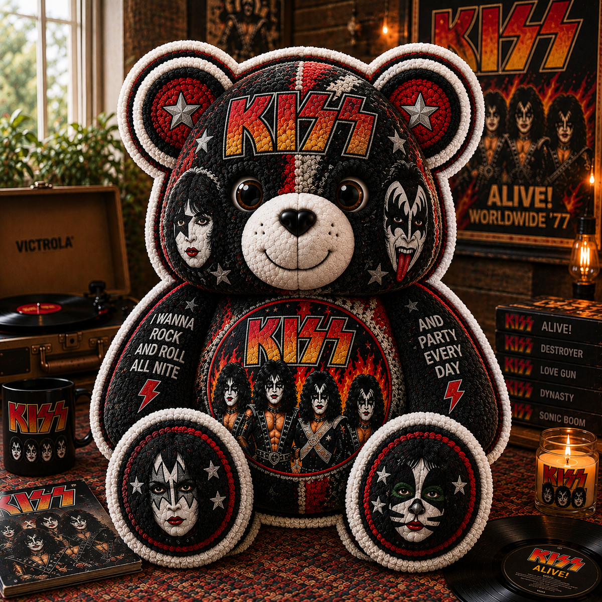 KISS Bear Custom Shaped Pillow – Rock and Roll Band Fan Gift, Classic Rock Music Decor