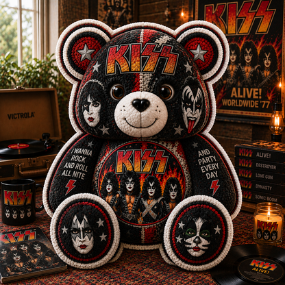 KISS Bear Custom Shaped Pillow – Rock and Roll Band Fan Gift, Classic Rock Music Decor