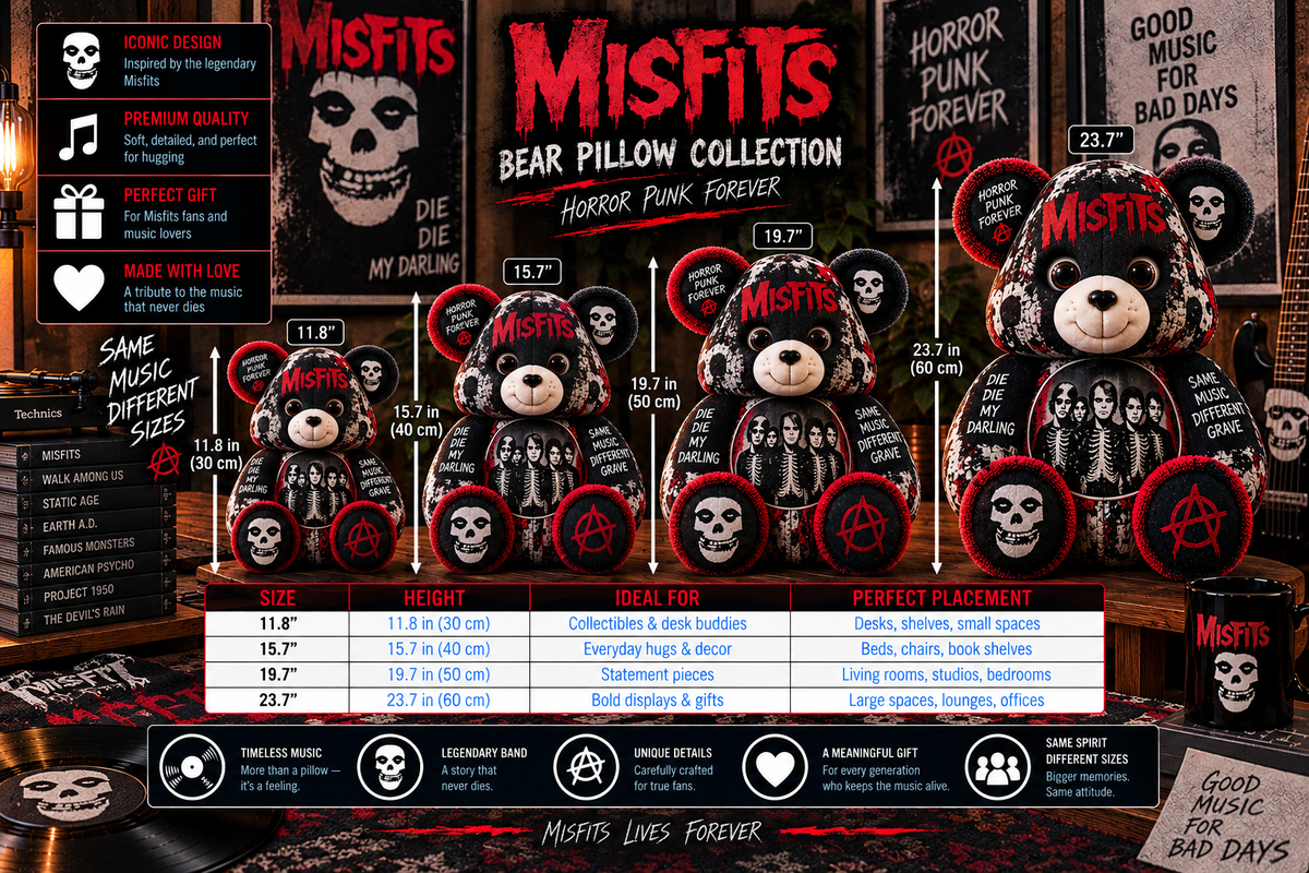 Misfits Custom Shaped Bear Pillow – Horror Punk Music Inspired Gift for Fans