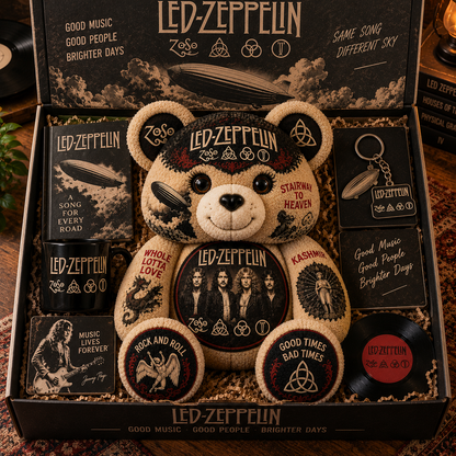 Led Zeppelin Bear Custom Shaped Pillow – Rock Music Legend Gift