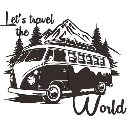 Let's Travel the World Camper Sticker Black