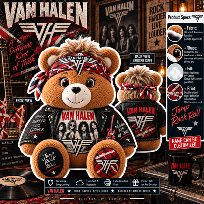 Van Halen Custom Shaped Bear Pillow – Classic Hard Rock Inspired Gift for Van Halen Fans