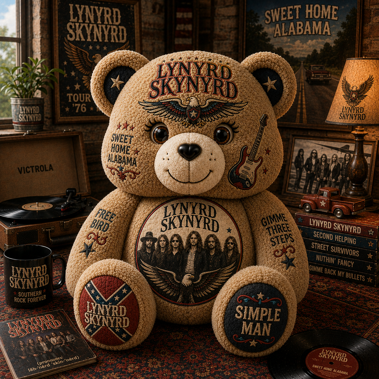Lynyrd Skynyrd Band Bear Custom Shaped Pillow – Rock Music Legend Gift