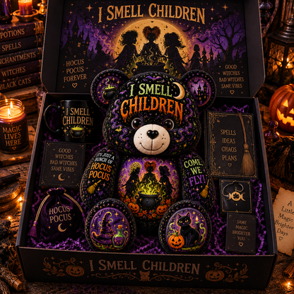 I Smell Children Witch Bear Custom Shaped Pillow – Hocus Pocus Halloween Spooky Gift