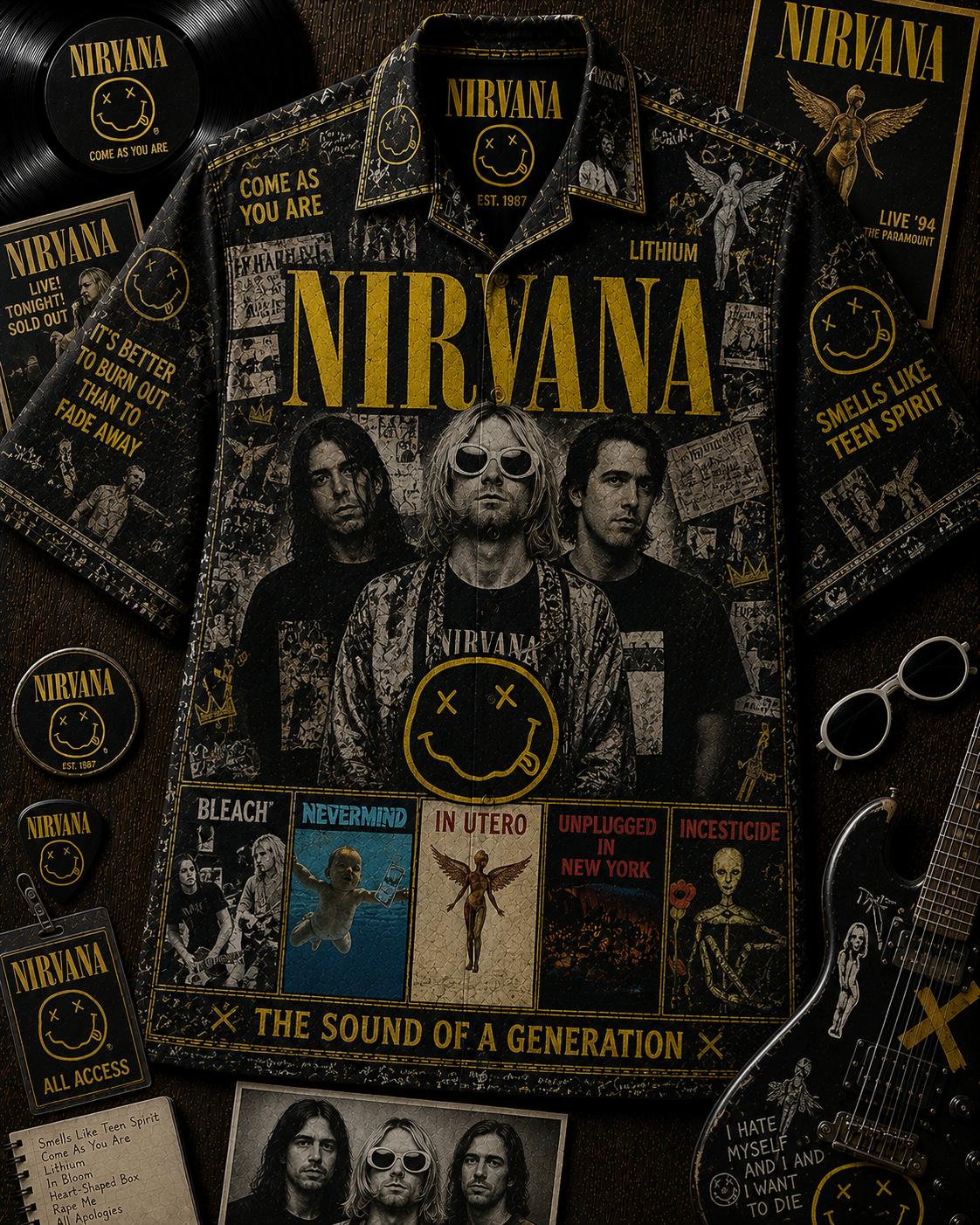 Nirvana Hawaiian Shirt - Vintage Rock Music Fan Gift