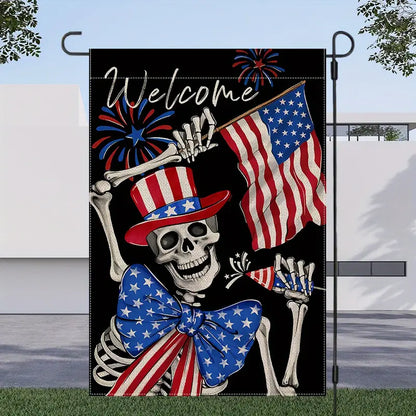 Patriotic Gothic Skeleton Garden Flag