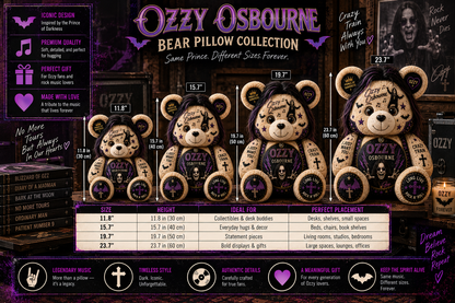 Ozzy Osbourne Bear Custom Shaped Pillow – Prince of Darkness Rock Music Fan Gift