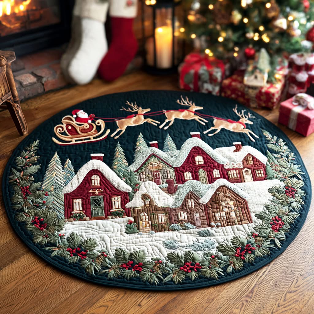 Village Night Quilted Round Mat