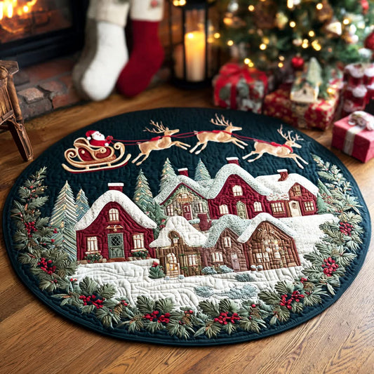 Village Night Quilted Round Mat